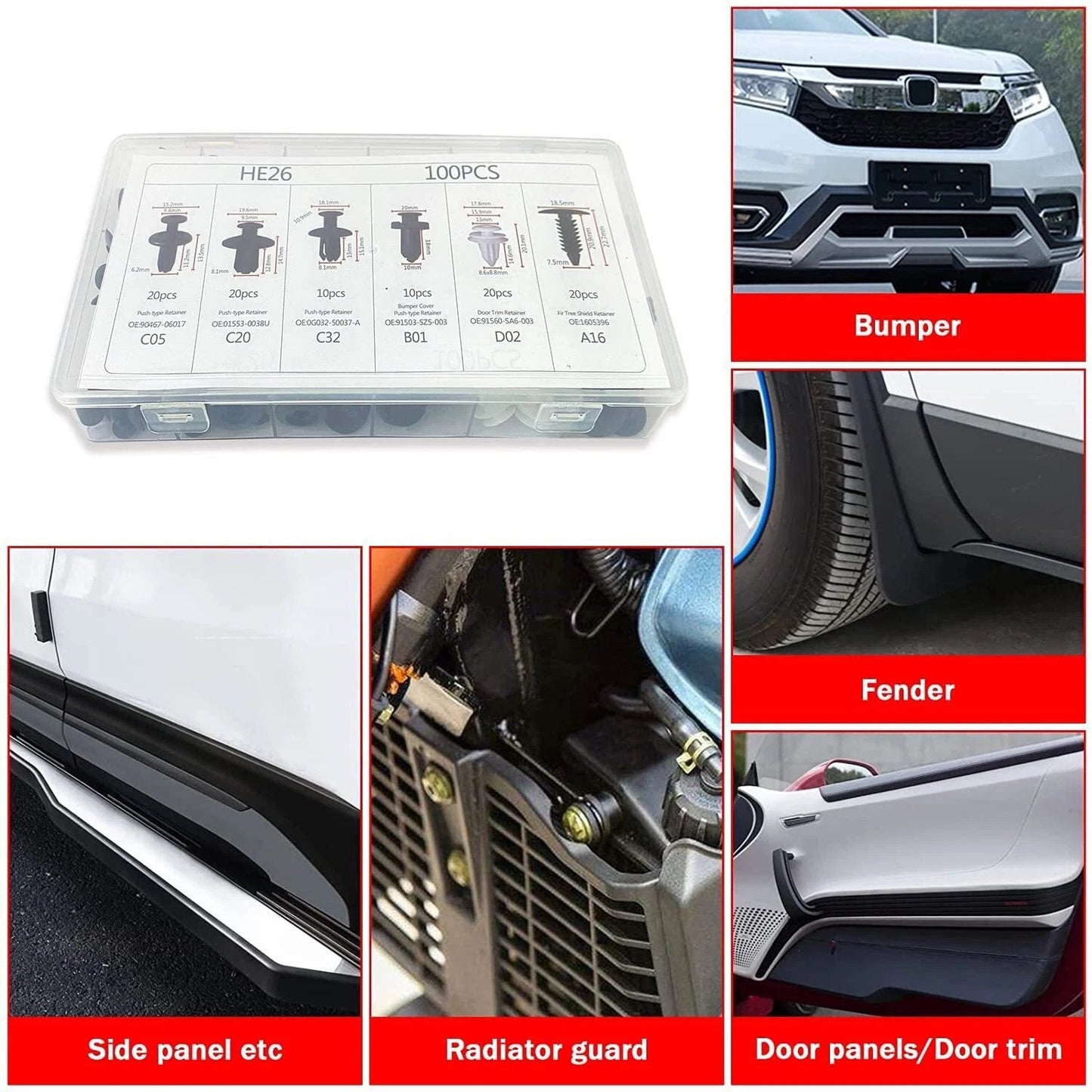 Universal Expansion Screw Clips Set(100pcs)– Suitable For Car Mudguards, Door Panels