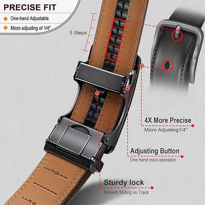 Mens Belt Leather Ratchet Easy Release Belt Dress and Casual Adjustable Belts for Men's Wear Gift Fathers Gift